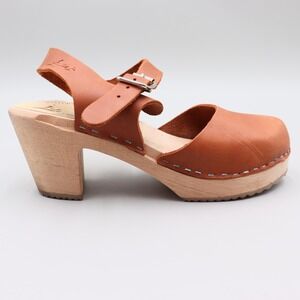 Lottas From Stockholm Women's Clogs Size 36 Tan Brown Leather Platform Sandals